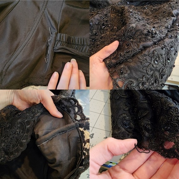 Black Embroidered Beaded Midi Formal Goth Prom Homecoming Strapless Alt Dress - Picture 10 of 10